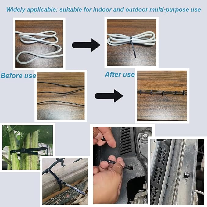 Zip Ties, Cable Ties, 4"+6"+8"+10"+12" 510Pcs Black High-Grade Self-Locking Nylon Zip Ties, Tensile Strength 18-48Lb For Home Office, Garden, Workshop Fences