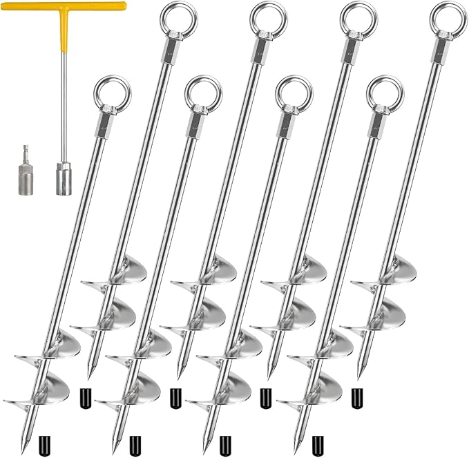 Ground Anchors Heavy Duty, 8 Pack Fully Welded Solid Steel Ground Anchors Screw in with 2.9" Spiral Blade, Trampoline Earth Stakes Auger Anchors for Sheds, Mobile Home, Tent, Swing Set