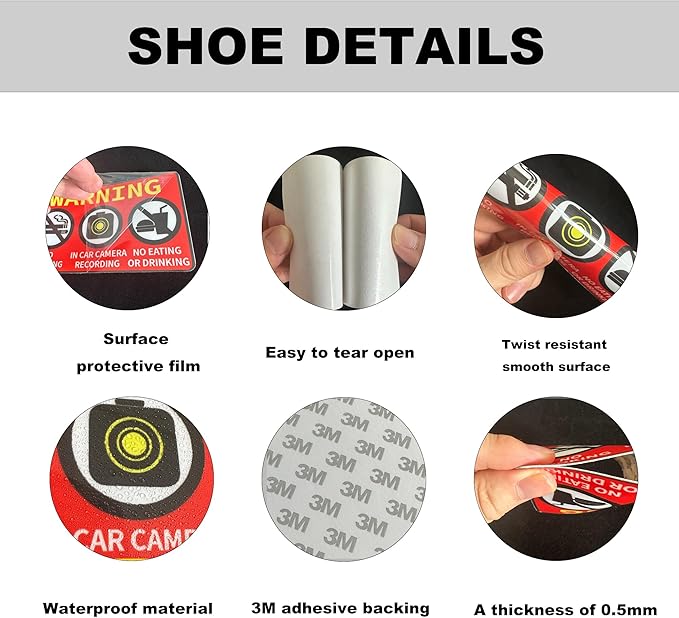 2 PCS No Smoking in This Vehicle, In Car Camera Recording, No Eating or Drinking Stickers，Waterproof and UV Resistant for Van Car SUV Taxi Driver Window Door