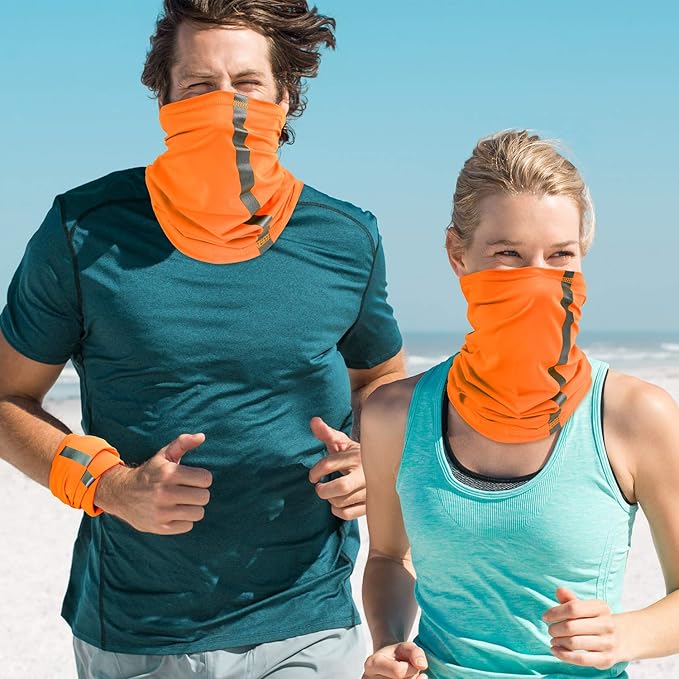 SATINIOR 4 Pcs Neck Gaiter for Men Reflective Face Mask Cover, UV Sun Protection Neon Balaclava Hi Vis Bandana for Work