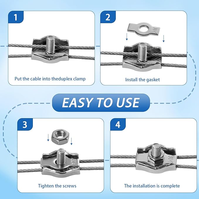 M3 Wire Rope Cable Clip Clamp,304 Stainless Steel Simplex Single Bolt Cable Clamps (18Pcs),1/8 Inch Wire Clamps for 1.5mm-3mm Wires/Stainless Steel Cables/Wire Ropes/Plastic Cables