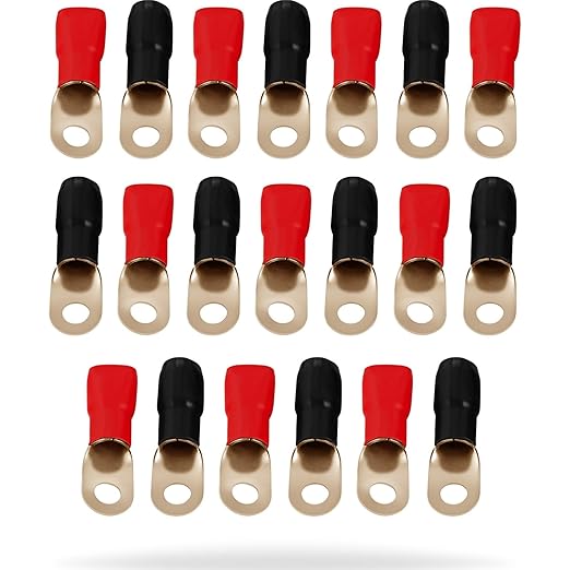 InstallGear 1/0 Ring Terminal Connectors - 1/0 Gauge AWG Tinned Pure Copper Lugs with Heat Shrink (20Pack-10 Positive/10 Negative) Electrical Connectors, Heat Shrink Wire Connectors for 1/0 Gauge Wire