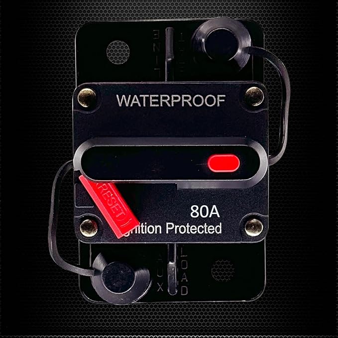 Ampper 80A Circuit Breaker, Surface Mount DC 12V-48V Waterproof Thermal Circuit Breaker Fuse with Manual Reset/On-Off for Boat Trolling Motor Auto Audio Solar and More