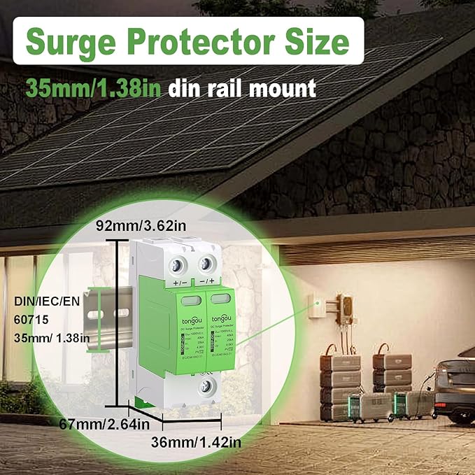 2P 40KA DC1000V Surge Arrestor, Protective Device Din-Rail Mount PV Solar System, DC Photovoltaic Lightning Protector Voltage Arrester4.0KV