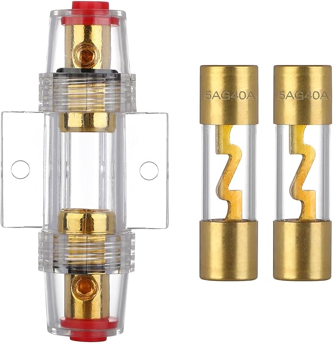 4-8 Gauge AWG Inline 40 Amp Fuse Holder with 40A AGU Fuses for Car Audio Alarm Amplifier Subwoofer in-line Fuse Holders (40Amp)