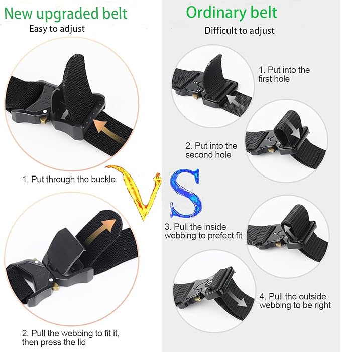 Nylon Belts for Men, Military Hiking Rigger 1.5" Work Belt with Heavy Duty Quick Release Buckle - Black