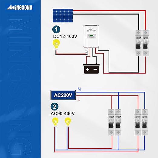 DC Solar Panels Disconnect Switch 25 Amp Solar Shut Off Switch 12V-400V 1 Pole AC Miniature Circuit Breaker for PV Homes, AC 110V DIN Rail MCB