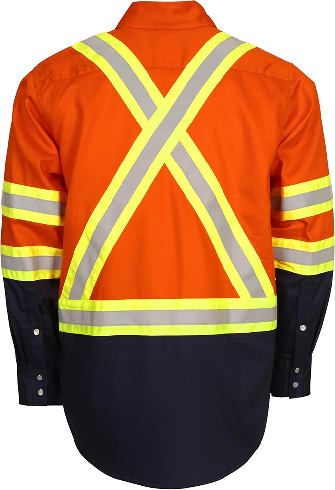 BOCOMAL FR Shirts for Men Hi Vis High Visibility 6.5oz Lightweight Type O Flame Resistant Refective Safety Shirt