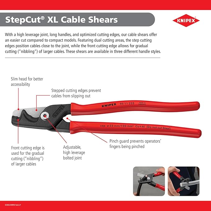 KNIPEX Tools 95 11 225 StepCut® XL Cable Shears, 9"