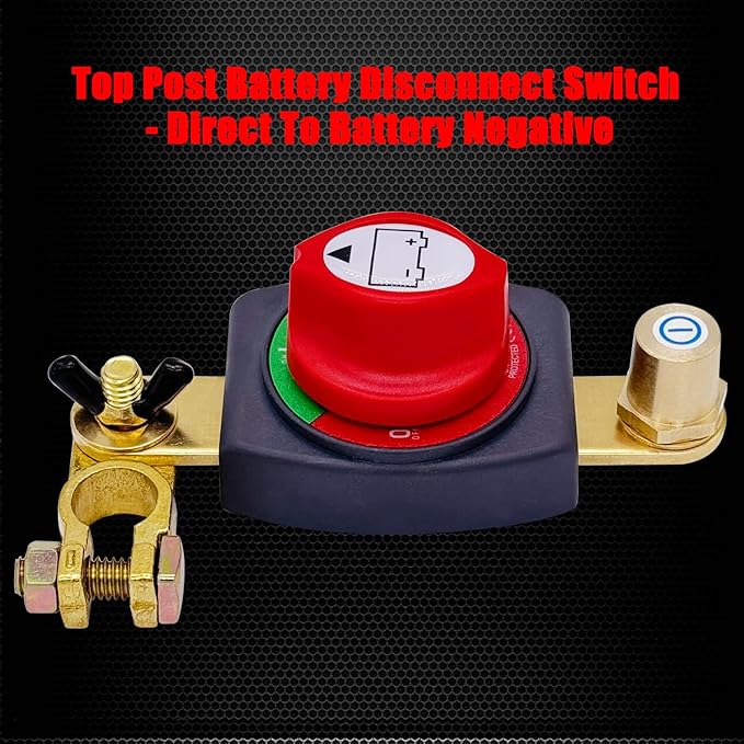 Ampper Top Post Battery Disconnect Switch 12V - 48V, Marine Battery Switch Disconnect Power Cut Off with Battery Terminal for Car RV Boat (Negative, On/Off)