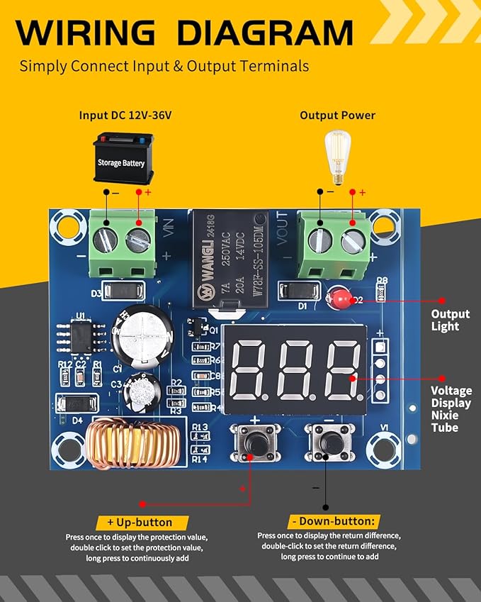 2pcs 12V-36V DC Digital Low Voltage Protector Disconnect Switch Cut Off Over Discharge Protection Module for Lead Acid Lithium Battery Solar Panel Lighting System