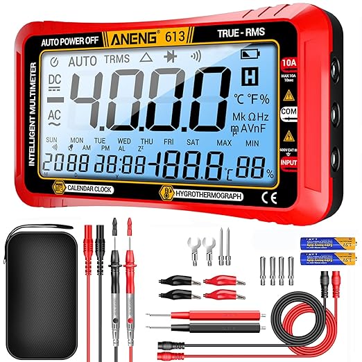 ANENG Digital Multimeter Tester,4000 Counts Voltage Tester,Auto-Ranging TRMS Volt Meter,Large LCD Ohm Meter Measures AC/DC Current,Voltage,Resistance, Diode,Continuity,Capacitance,Temperature(Red)