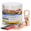 haisstronica 10pcs 2 AWG - 3/8" (M10) Battery Cable Lugs, Heavy Duty Copper Wire Lugs with 10pcs 3:1 Adhesive Heat Shrink Tubing, 2 Gauge Wire Connectors Battery Terminal Connector, Battery Cable Ends