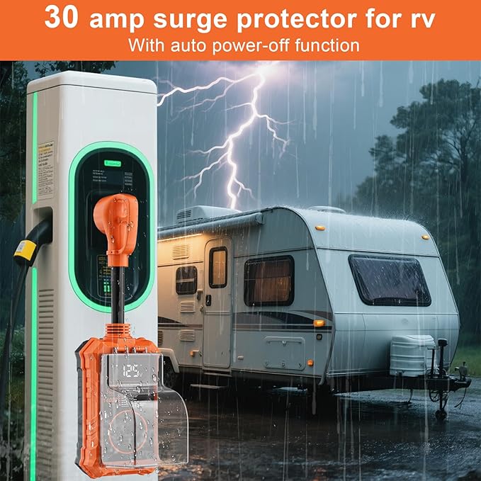 Rv Surge Protectors 30 Amp,14000 Joules Rv Circuit Analyzer Waterproof with Smart Led Display,Surge Protection with High/Low Voltage Protection,Rv Voltage Protector for Camper, Travel Trailers