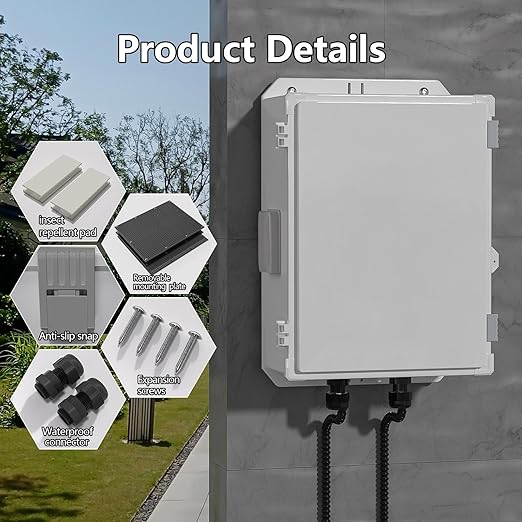 ABS Electrical Enclosure Box with Power Outlet & Thermostat, Ventilated Design for Heat Dissipation, Indoor & Outdoor Use (18.3" H* 12.7" L* 6.5" W)