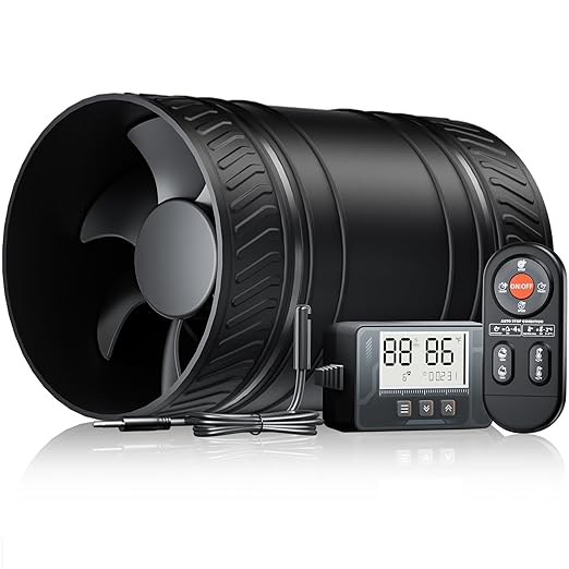 4 Inch Inline Duct Fan with Humidity Sensor and Remote, Upgraded 6-Speed Control with Timer Humidity & Temperature, Low Noise HVAC Ventilation Fan in Basement Bathroom Workshop Attic