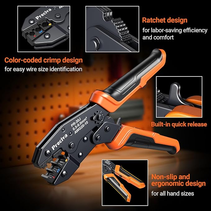 Preciva Crimping Tool with 490PCS Insulated Terminals and 110 Heat Shrink Tubes, AWG 20-10 Ratchet Crimping Pliers with Storage Case for Car, Electric