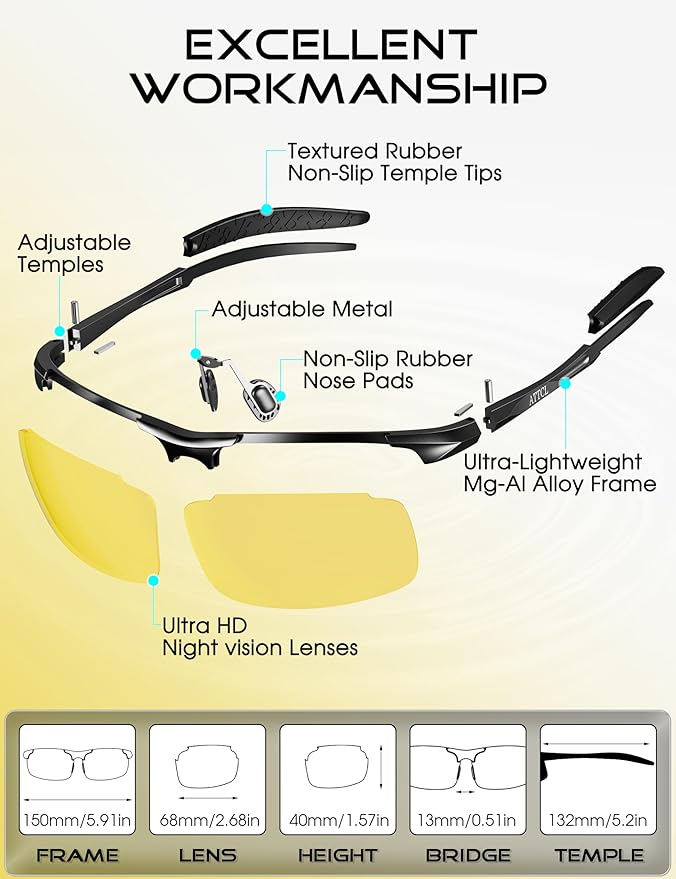 ATTCL Polarized Sunglasses Men Sports: UV Protection Anti Glare Wrap Around Lightweight Metal Driving Fishing Golf Running