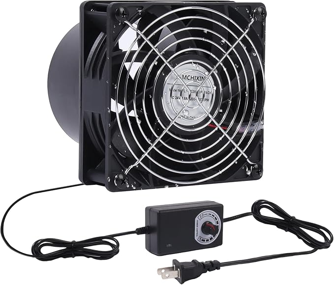 4.72" High-Speed Axial Exhaust Duct Fan with 4" Flange Adapter Stepless Speed Controller – 38mm Thick for 3D Printer Enclosure Laser Engraver Soldering Fume Extractor and Grow Tent Ventilation