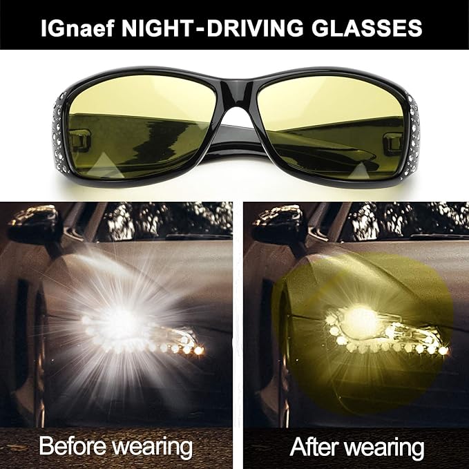 IGnaef Women Photochromatic Night Vision Glasses for Driving, Anti Glare Polarized Safety Nighttime/Rainy Glasses