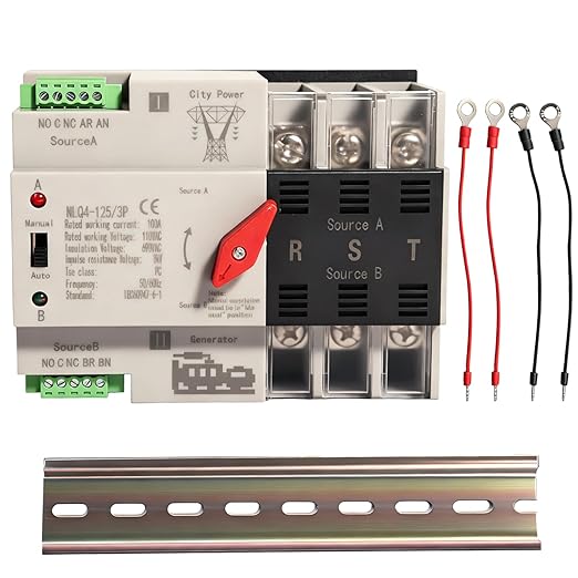 Mini ATS Automatic Transfer Switch Dual Power Changeover Switch 100A 110V Generator Electrical Selector Switches DIN Rail Mount 2P/3P Circuit Breaker Toggle Controller