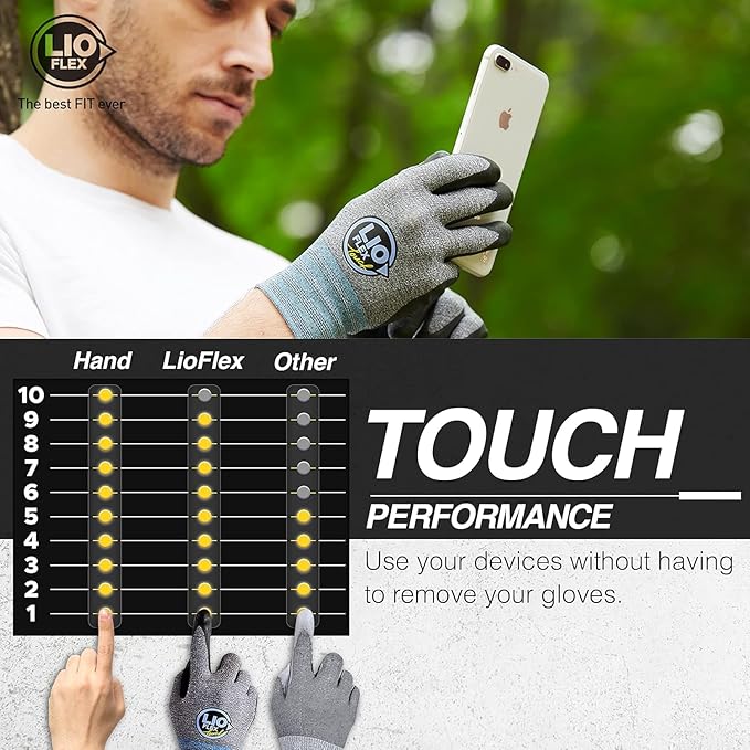 Safety Work Gloves with Touchscreen Fingers, 1 Pair Thin & Lightweight Working Gloves, Ideal for Warehouse Workers, Delivery Drivers, Nitrile Foam Coated Grip Gloves for Women and Men (Gray, S)