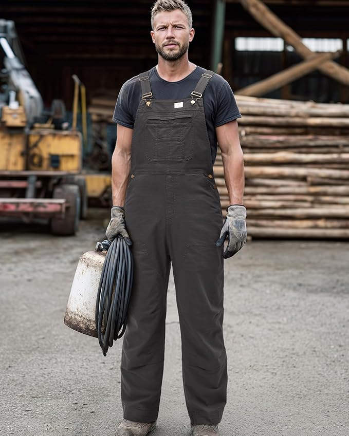 HISEA Flex Canvas Overalls for Men, Bib Work Double Knee Stretch Overall, Relaxed Fit Lightweight Workwear with Pockets
