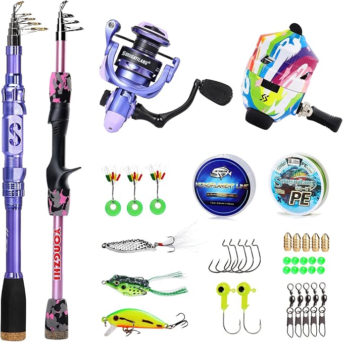 Sougayilang Portable Telescopic Fishing Combo for Family - Adjustable Carbon Fiber Pole & Smooth Reel, Complete Saltwater/Freshwater Kit for Adults and Kids