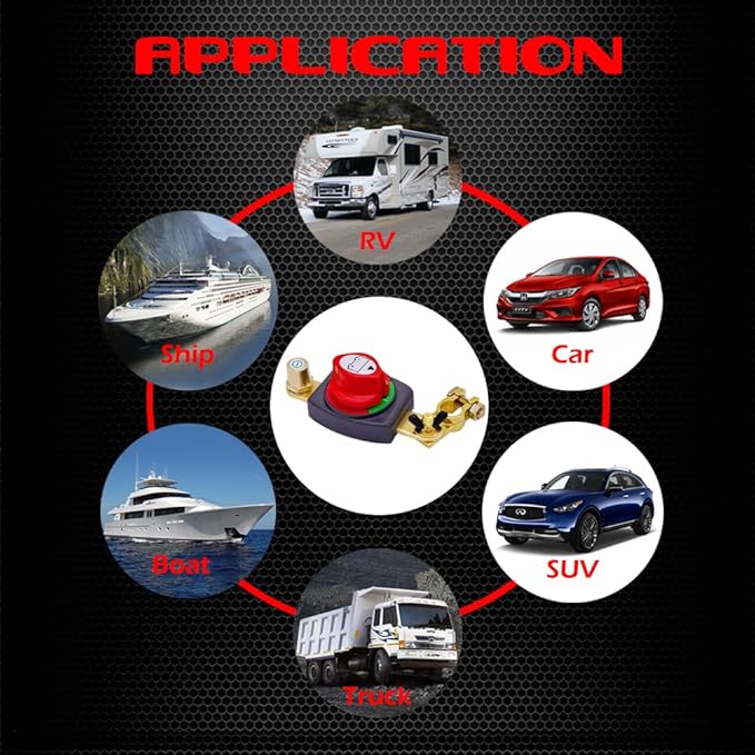 Ampper Top Post Battery Disconnect Switch 12V - 48V, Marine Battery Switch Disconnect Power Cut Off with Battery Terminal for Car RV Boat (Negative, On/Off)