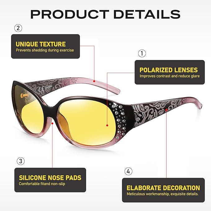 HAOLOTA Night Vision Driving Glasses Women Anti Glare Polarized, Wrap Around Nighttime Safety Glasses UV Protection