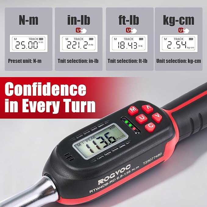 Adjustable Digital Torque Wrench 5-100 ft.lb/6.8-135 N.m,Electronic Torque Wrench with 42 mm Open End, 2% Accuracy, LED Buzzer Alert, for HVAC