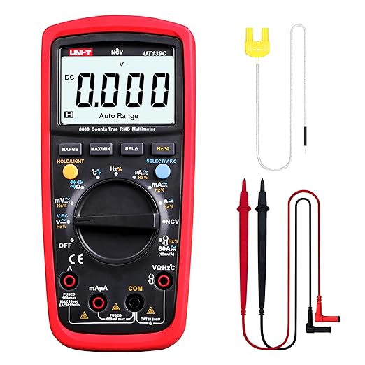 UNI-T Digital Multimeter Tester UT139C, Voltage Meter Tester Capacitance Meter Frequency TRMS 6000 Counts Auto/Manual Ranging