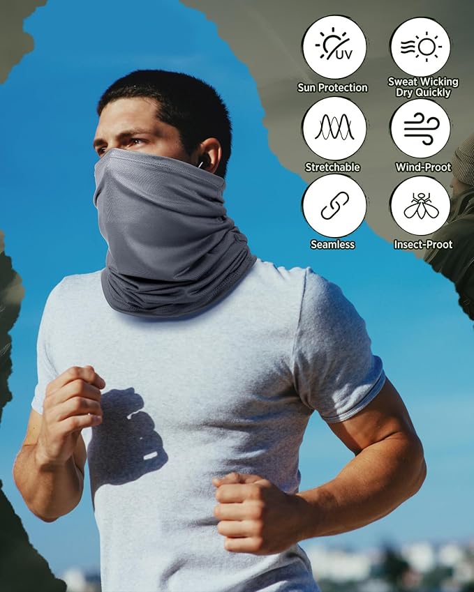 Cuffbow 12 Pack Neck Gaiters Face Mask Bandana Balaclava for Men Women Cooling Neck Gaiter Summer UV Sun Protection Scarf
