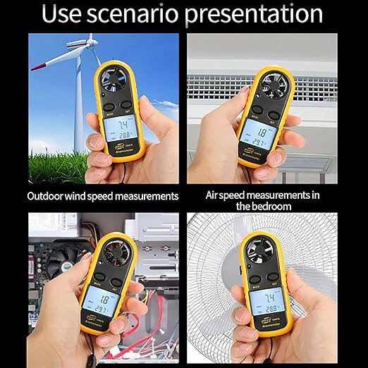 Buachois Anemometer Handheld,Digital Wind Speed Meter,Wind Speed Temperature Gauge with Digital LCD Display,for Measuring Wind Speed, Temperature and Wind Chill