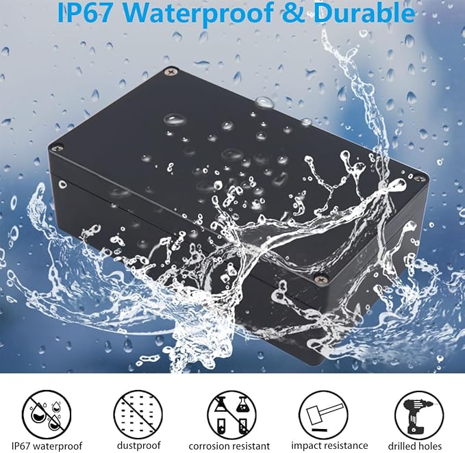 Project Box ABS Black Electrical Boxes IP67 Outdoor Waterproof box Electronic Junction Box Power Enclosure with Cable Glands for DIY Project 11.4 x 8.3 x 3.9 inch (290x190x100mm)
