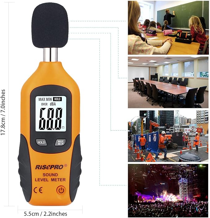 Decibel Meter, RISEPRO® Digital Sound Level Meter 30 – 130 dB Audio Noise Measure Device Backlight MAX/MIN, Data Hold Auto Power Off Dual Ranges HT-80A