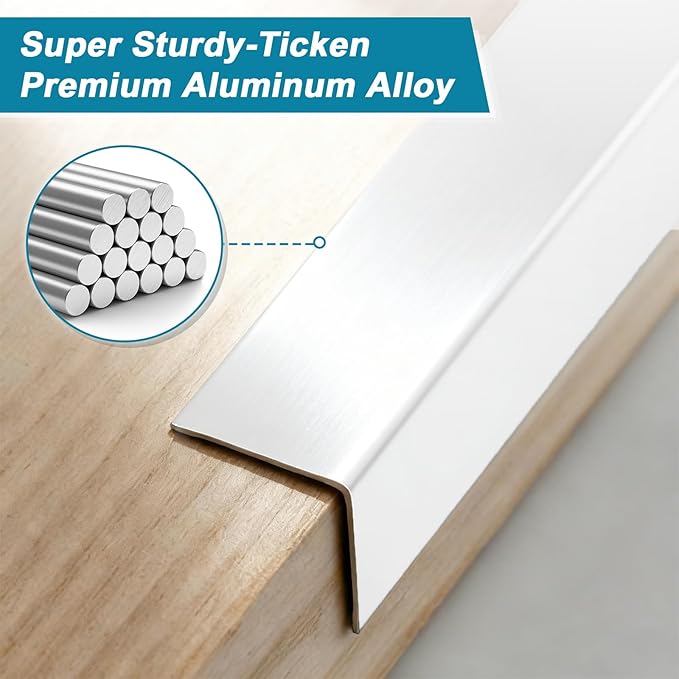 Raytano 8Pcs 45" L ×1" W Self Adhesive Metal Corner Protectors, Modern Aluminum Wall Corner Guards for Wall Door Furniture Cabinet Baseboard Frame Protection and Decoration (Size:45" x 1",White)