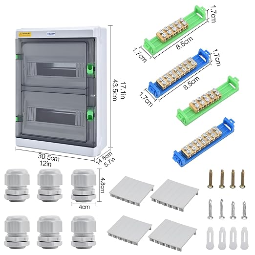 Mollom 24 Way HA Series Power Distribution Box with Bus Bars and Din Rail for Miniature Circuit Breaker MCB,Waterproof IP66,Solar Power Distribution Panel for Indoor and Outdoor Use