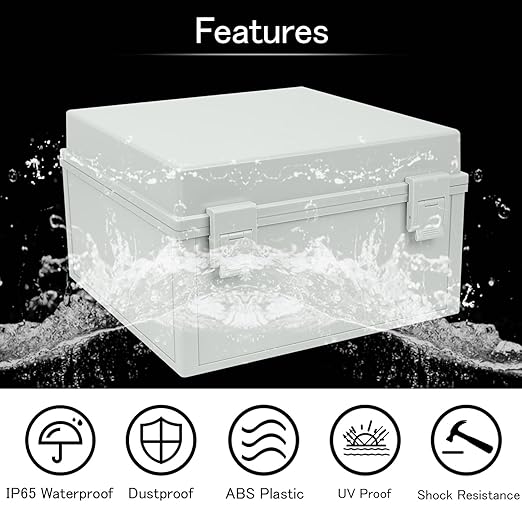 Junction Box IP65 Waterproof Electrical Box Outdoor ABS Plastic Project Box Hinged Shell Universal Enclosure Box with Mounting Plate, Wall Brackets, Cable Glands 11.8" x 11.8" x 7.1"