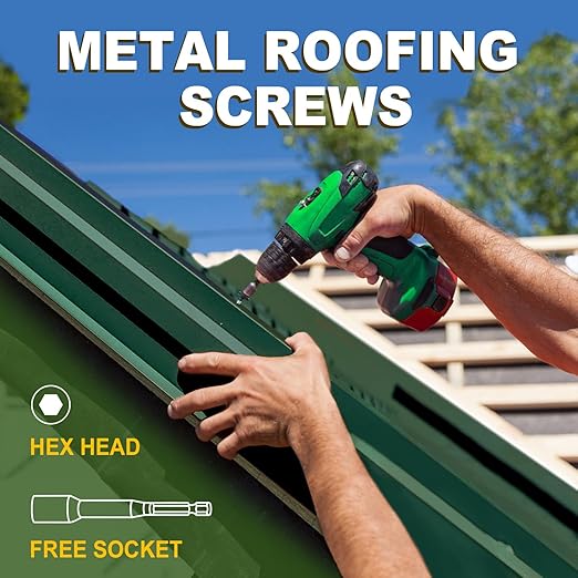 LIONMAX Metal Roofing Screws #10 × 2 Inch, 300-PCS, Forest/Ivy Green Painted Hex Head Sheet Metal Roof Screws, Rubber Washer, Sharp Point, Metal to Wood Siding Screws, Hex Socket Included