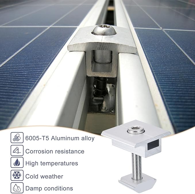 MECCANIXITY Solar Panel Middle Clamps 35mm Aluminium Solar Panel Mount Mid Clips for Solar Rail Mounting System Install Hardware 12 Pcs