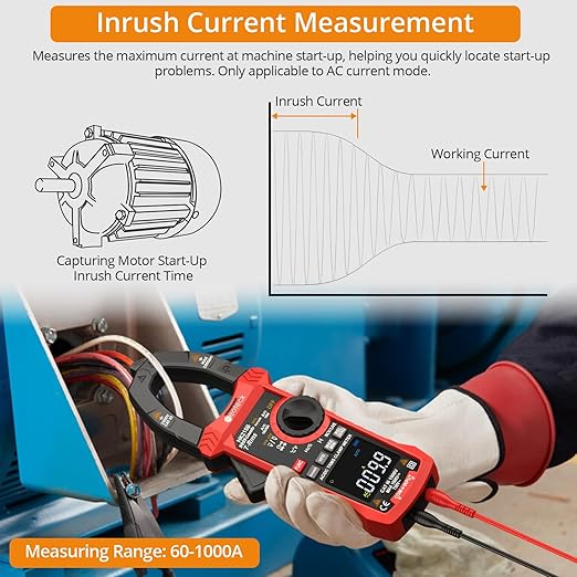 Neoteck Clamp Meter 9999 Counts 1000A Amp Clamp Multimeter with Inrush VFD LOZ TRMS Mode Colorful Screen Amp Meter for AC/DC Current&Voltage Resistance Capacitance Frequency Continuity Diode NCV