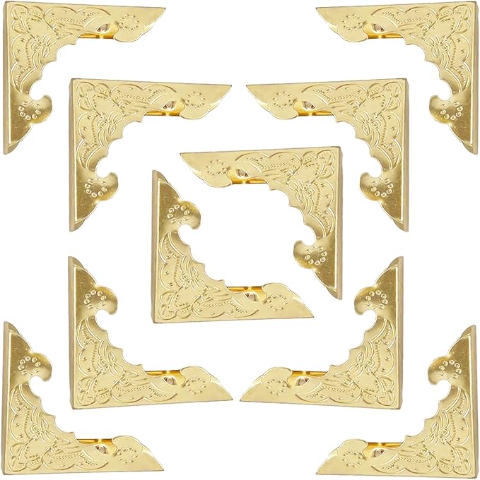 30Pcs Metal Corner Protector, 40mm Corner Protectors, Cabinet Corner Protectors, Decorative Vintage Album Corner Protector, Corner Edge Cover for Book Menu Furniture Table Edge (Gold)