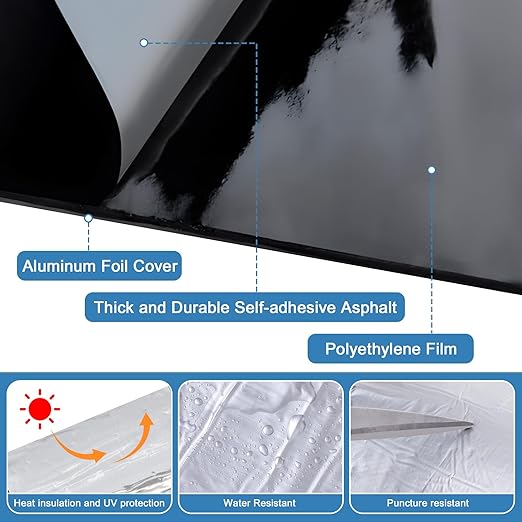 Flashing Roll Tape Asphalt Membrane, 4 Inches X 32 Feet 60Mil Thick Waterproof Asphalt Patch Seal Tape Roll, Self-Adhesive Roof Sealant, Asphalt Repair for Door Roof Window Gutter Outdoor （1 Roll)
