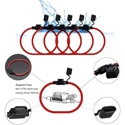 MuHize Inline Fuse Holder - Upgraded 14AWG Waterproof Mini Fuse Holder with 5A ATM Mini Blade Fuses, 5 Pack Line Fuses Holders for Automotive Marine RV