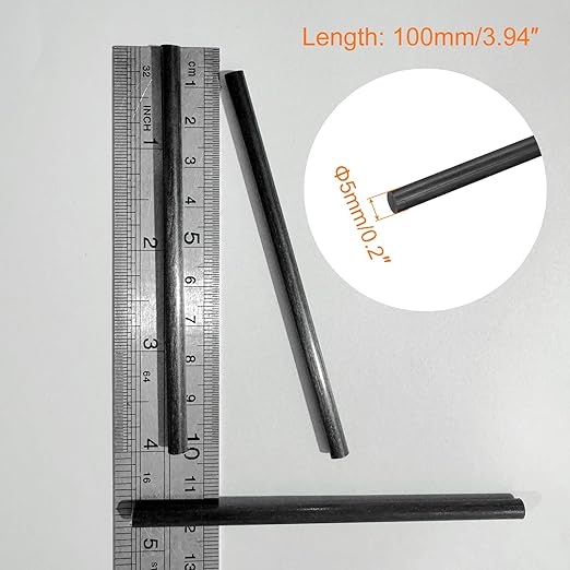 MECCANIXITY Carbon Fiber Rod, 5mm x 100mm for RC Plane DIY Tool Wing Tube Quadcopter Arm, Pack of 3