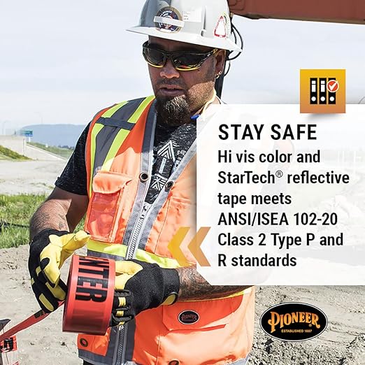Pioneer Safety Vest for Men – Hi Vis Reflective Neon, Cool Mesh Back Panel, 12 Pockets, Zipper for Surveyor Work – Orange, Yellow/Green