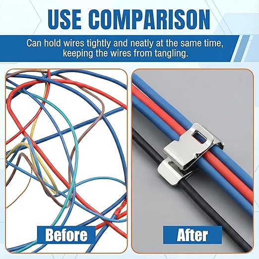 50-Pack SUS304 Wire Cable Clips, S Wire Management Clips for (1) 12-Gauge USE-2 to (2) 10-Gauge PV-1000V Wires, Fits Solar Frame LED Lights on Roofs Fencing Trailer