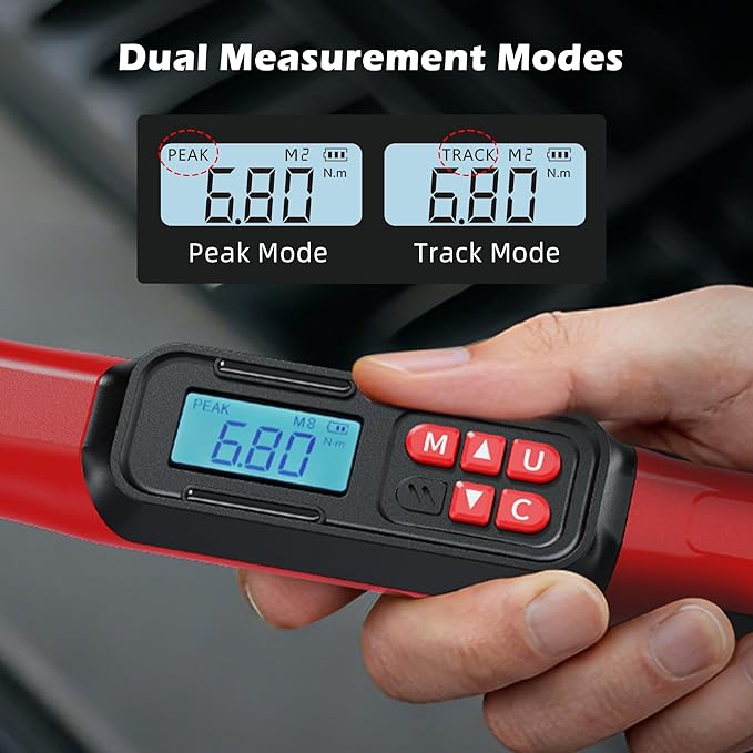 Digital Torque Wrench, 3/8" Drive 5-99.6 Ft.lb/6.8-135 N.m, Electronic Torque Wrench with Buzzer & LED Indicator, Rachet Torque Wrench Set for Bike Motorcycle Car Tire Auto Repair