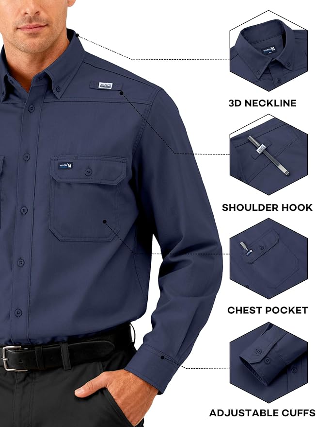 FR Ripstop & Waterproof Welding Shirts for Men 6.5oz Long Sleeve Button Down Fire Retardant 100% Cotton shirts CAT2